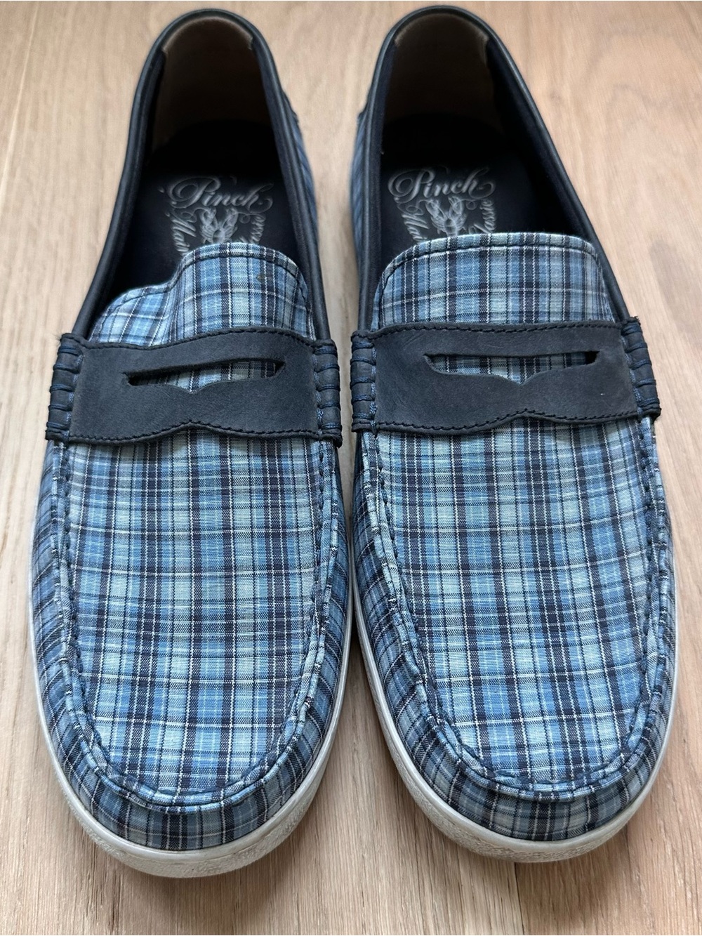 Cole Haan Blue Plaid Slip-On Penny Loafers